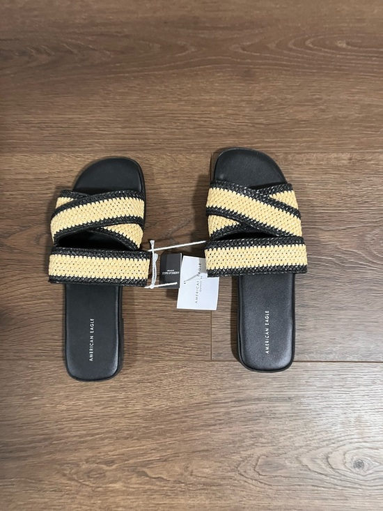 American Eagle Outfitters Shoes - American Eagle Outfitters Black and Natural Braided Slide Sandals